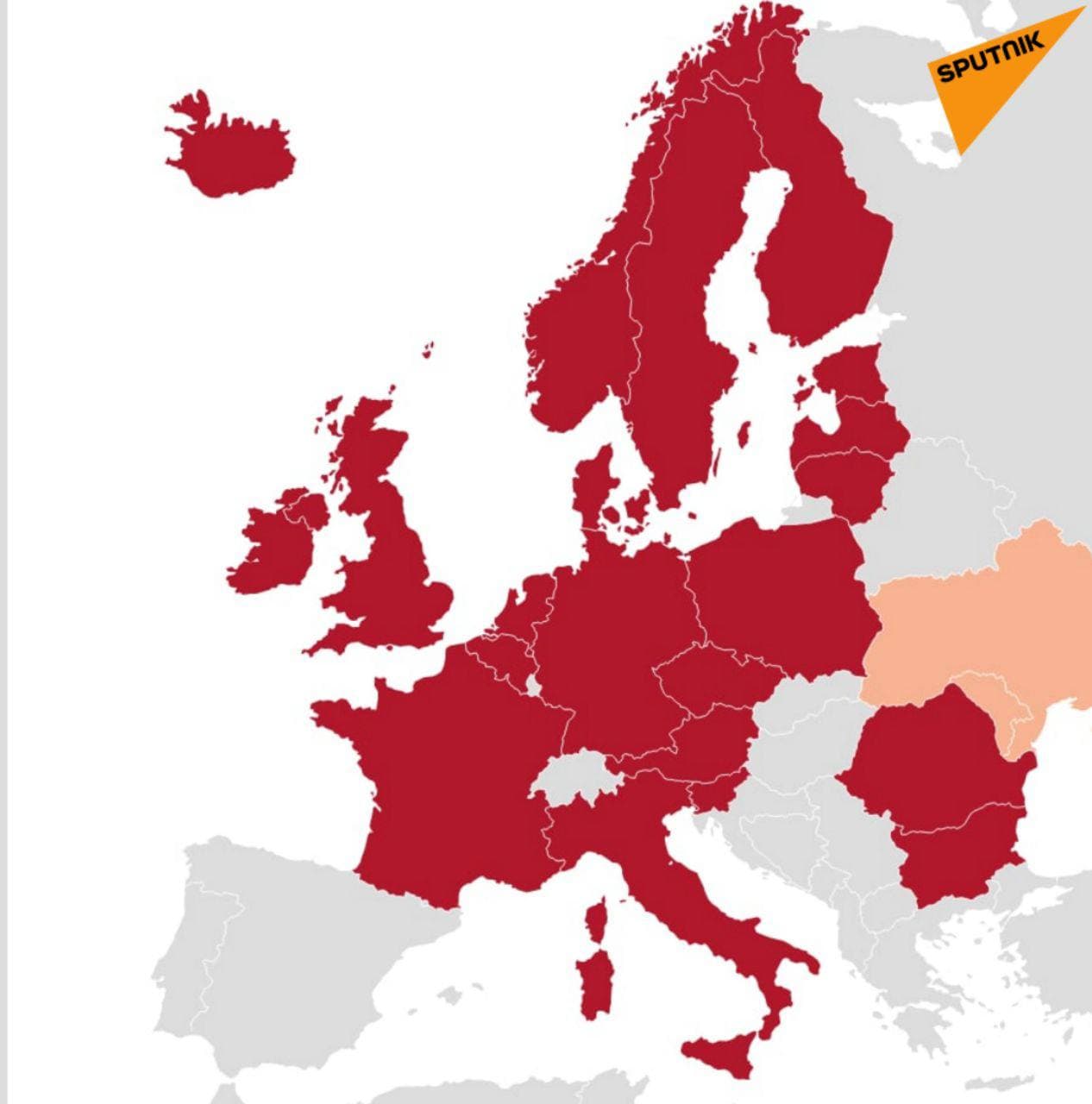 نقشه کشورهای اروپایی که حریم هوایی خود را به روی هواپیماهای روسیه بسته‌اند